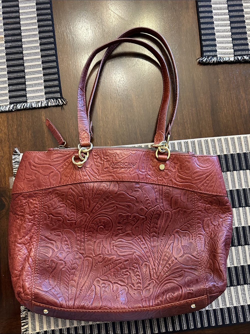 American West Embossed Floral Tote in Burgundy